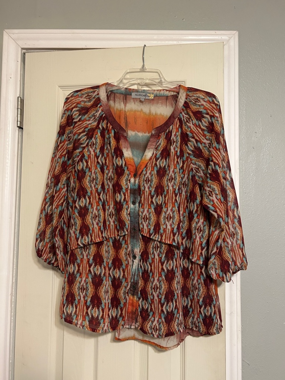 2/$25, 3/$30 Figueroa & Flower orange burgundy artsy blouse